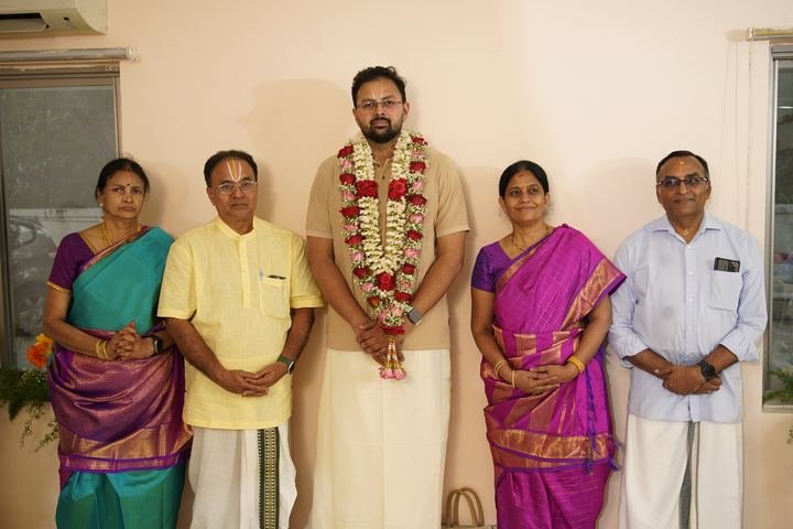 Family members standing together during the engagement ceremony